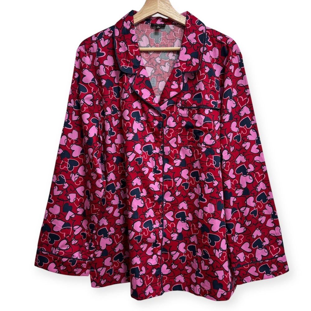 Talbots‎ 100% Cotton Heart Novelty Print Long Sleeve Pajama Top XL